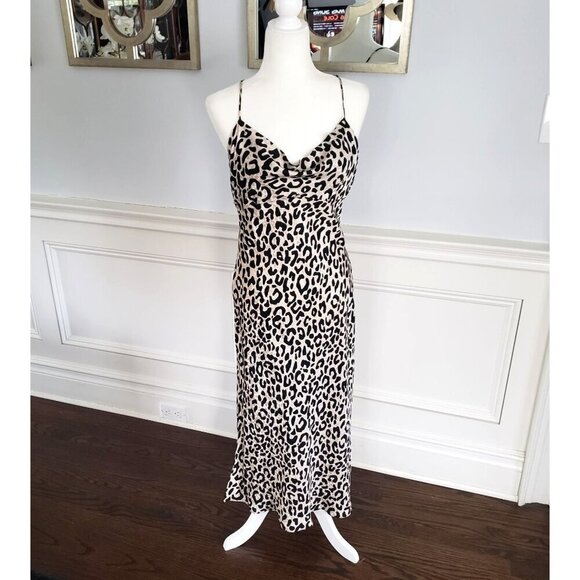MILLY Silk Leopard Print Draped Cowl Neck Sexy Spaghetti Strap Slip Dress S/M - Picture 12 of 16